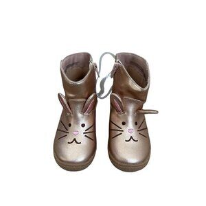 Toddler Girls Size 9 Gold Bunny Face Boots With Ears & Pom Pom Tail